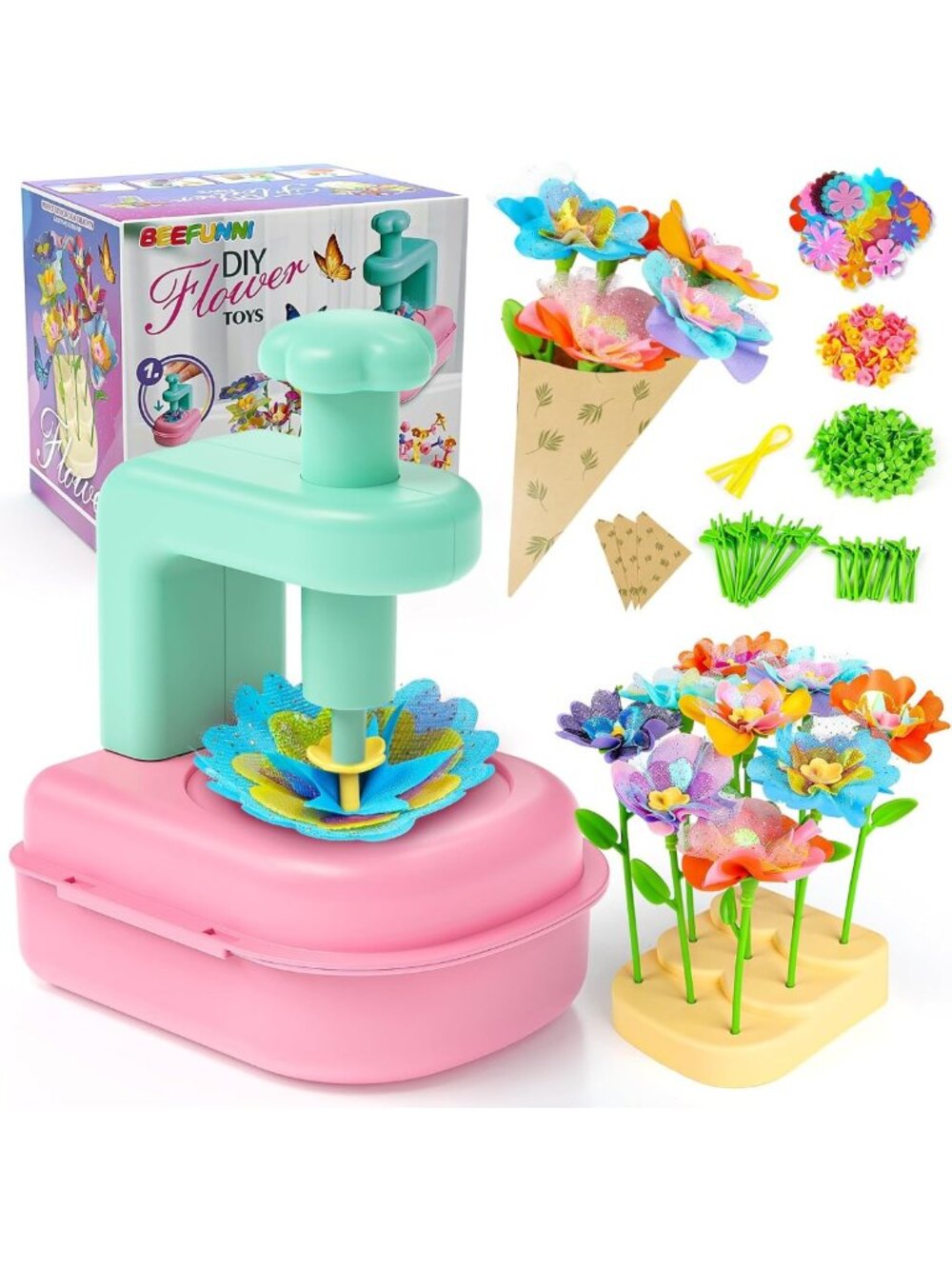 DIY Flower Bouquet Craft Kit for Kids - Arts & Crafts for Ages 4-8, Fun Gift